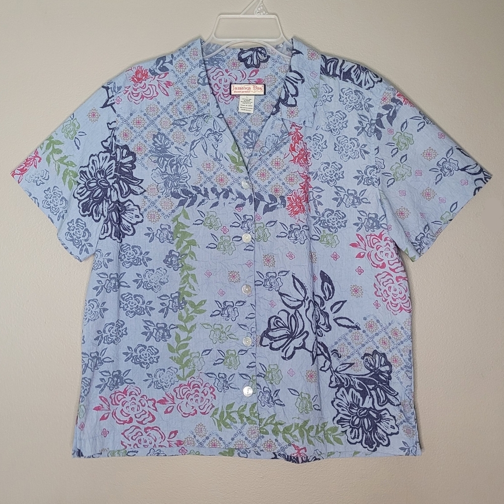 L | Jamaica Bay | Hawaiian V-Neck Short Sleeved Button Down Shirt